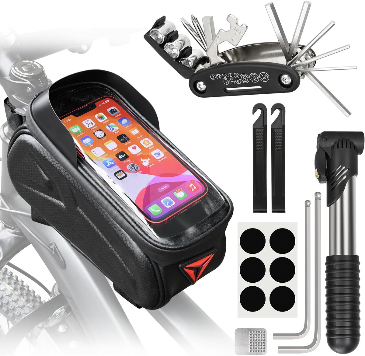 Bike Repair Kit, Bike Bag With Tire Pump, Bike Multitool, Allen Wrenches