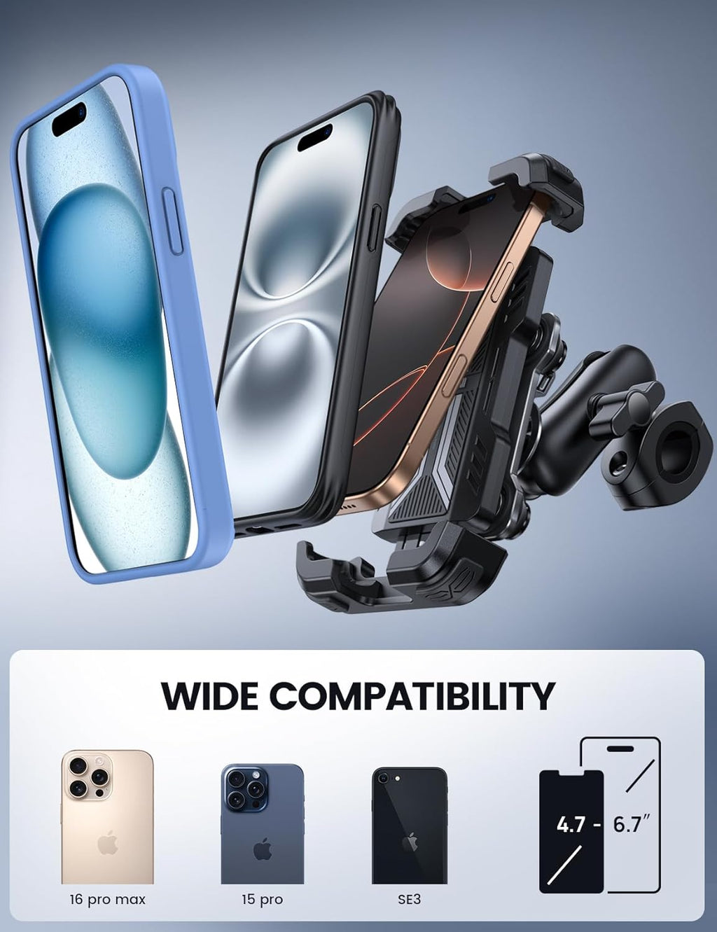 Lamicall Motorcycle Phone Mount Holder with Dual Vibration Dampener