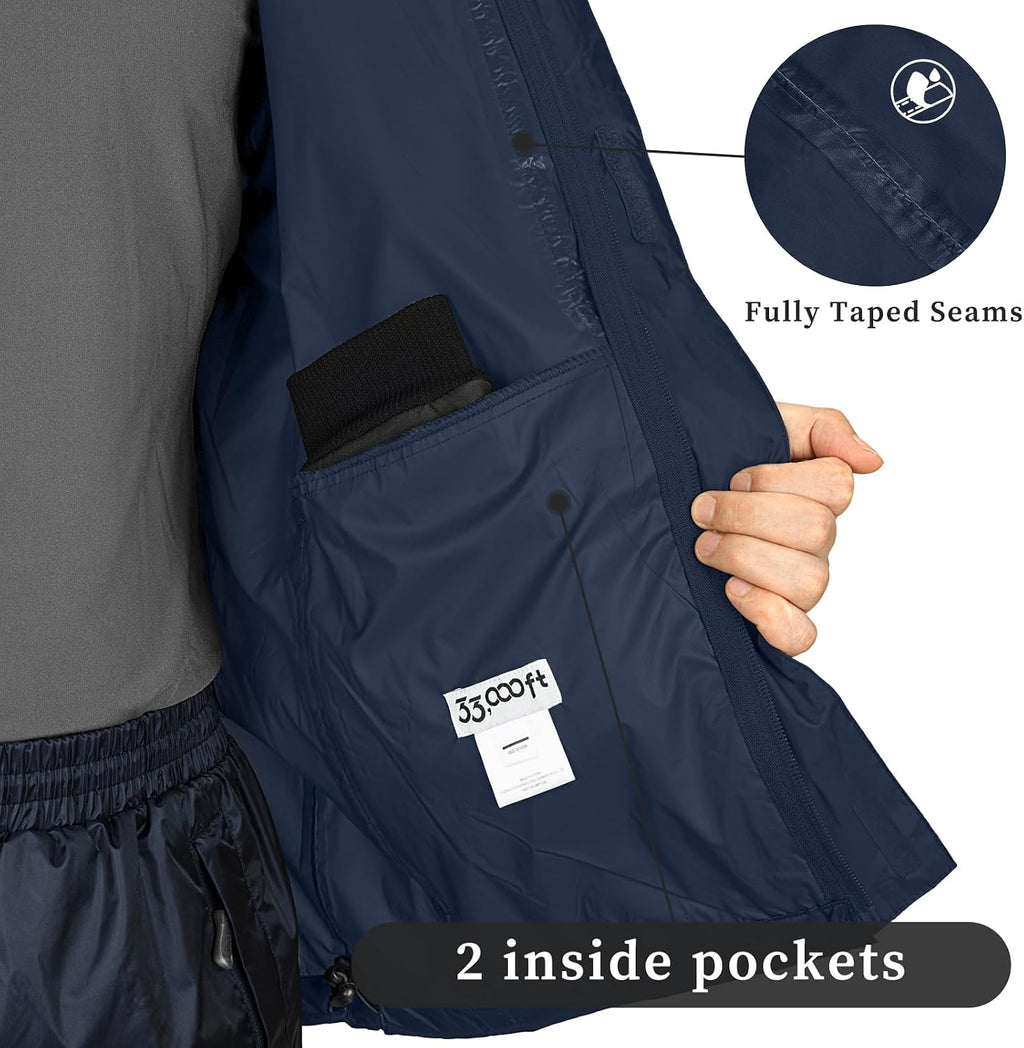 33,000ft Men's Packable Rain Jacket Lightweight Waterproof Golf Raincoat