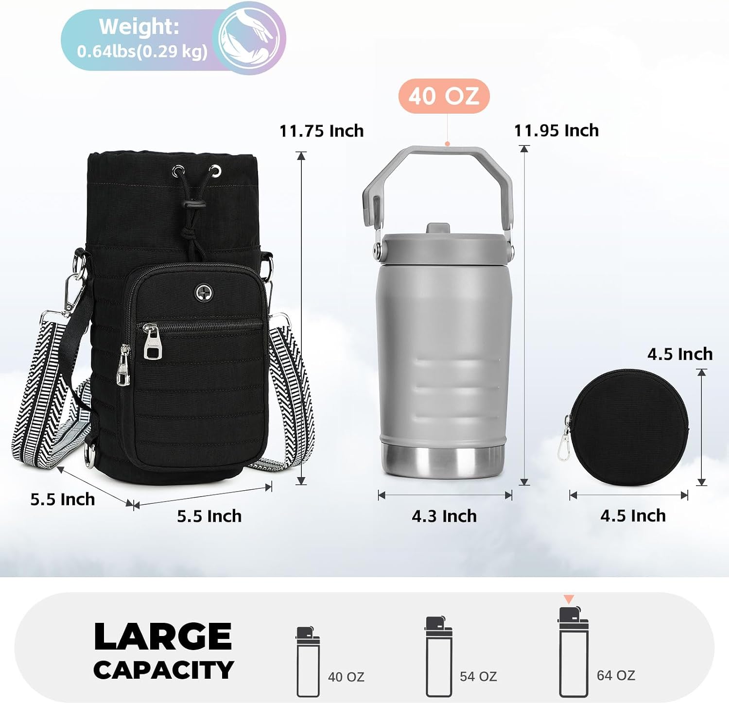 Water Bottle Carrier Bag with Strap Phone Pocket for Walking, Hiking, Cycling