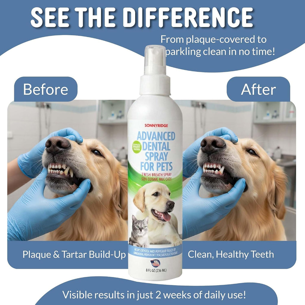 Dog Dental Spray Removes Tartar, Plaque and Freshens Breath Instantly. The Most Advanced Dental Spray for Healthy Teeth, Gums and Oral Health Care for Your Dog, Cat or Pet - 1-8 oz. Bottle