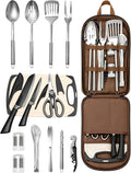 Portable Camping Utensil Set, 15PCS Camping Cookware with Organizer Cooking Kit Stainless Steel Accessories with Knife Fork Spoon RV Essentials Cook Equipment for Picnics BBQs Travel