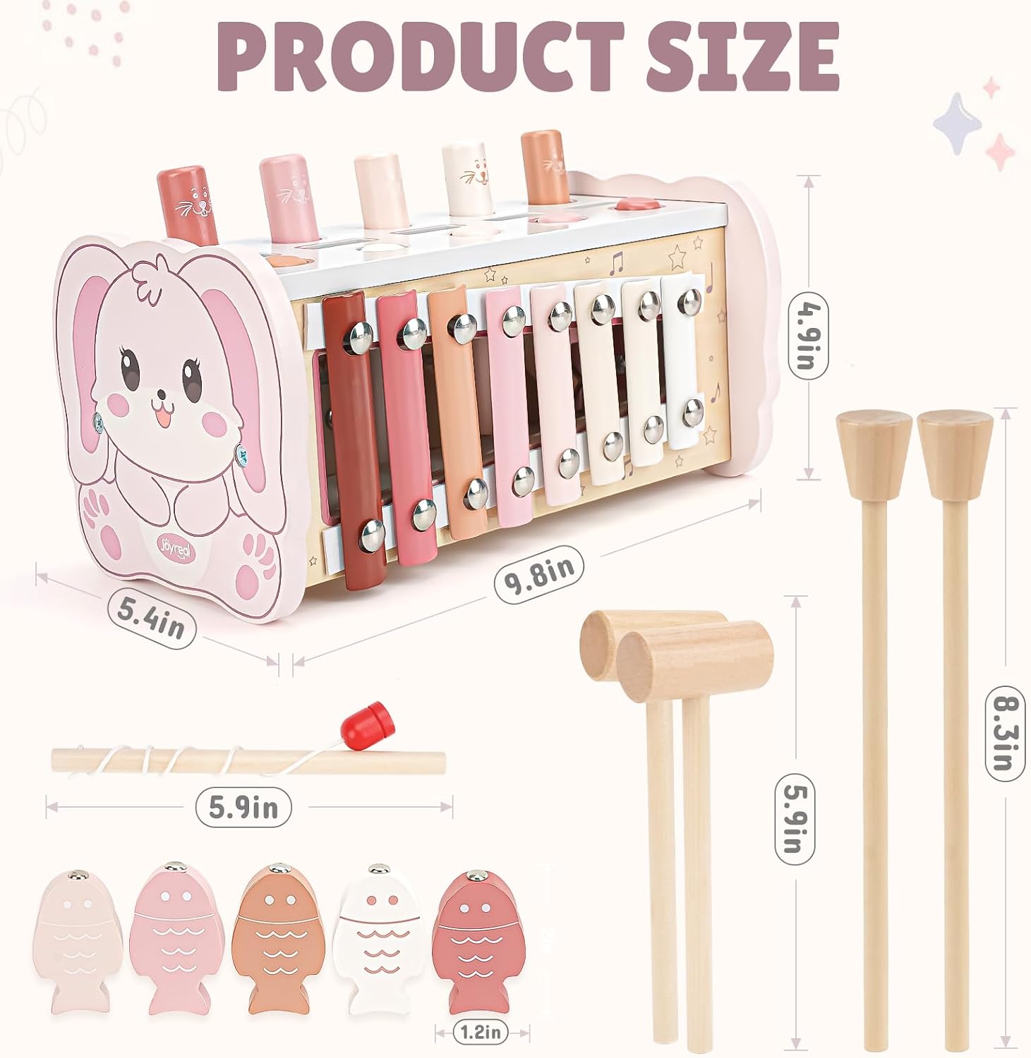 Joyreal Pink Wooden Montessori Toys for 1 Year Old Hammering Pounding Toys
