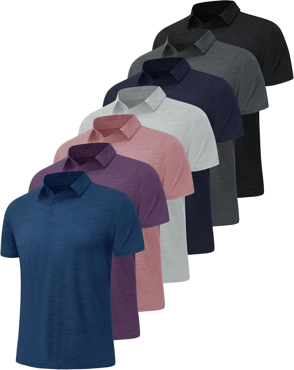 BOOJO 7 Pack Polo Shirts for Men - Quick Dry Moisture Wicking Performance Short Sleeve Mens Golf Shirts for Casual Work