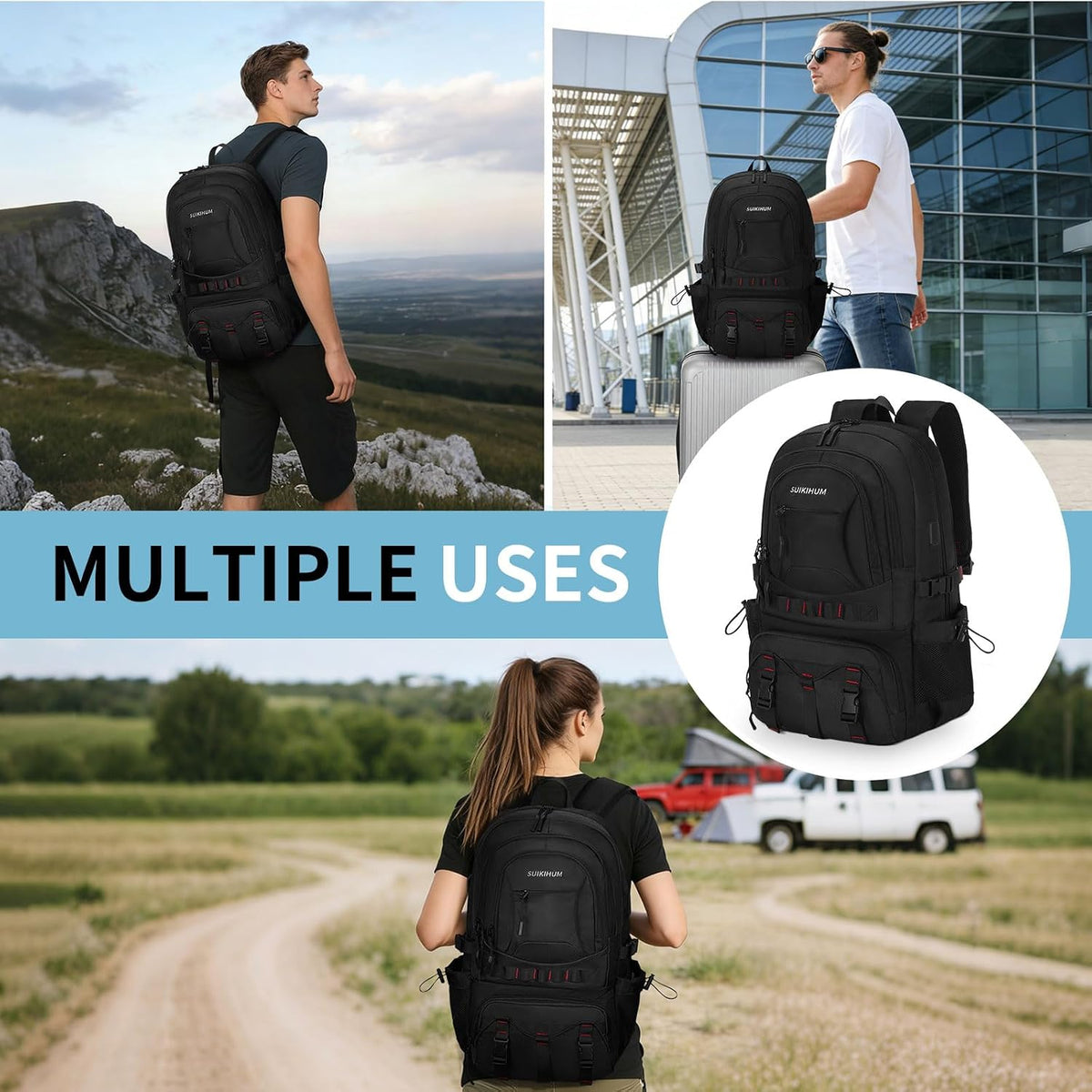 Hiking Daypack Camping Expandable Travel Backpack Men Women 50L