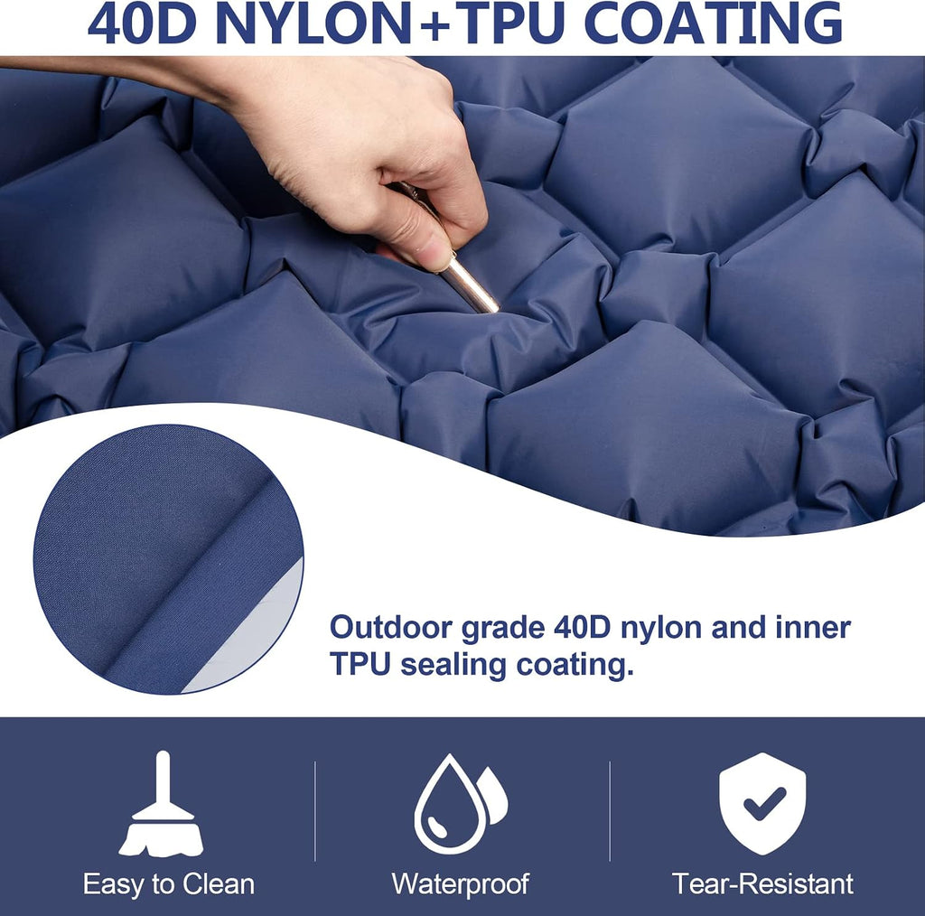 Sleeping Pad, Ultralight 40D Nylon Camping Mat Built-in Pump - Blue