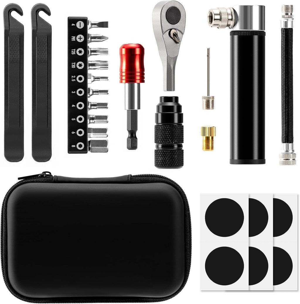 Bike Repair Tool Kit with Mini Pump in Portable Multifunction Tool Set