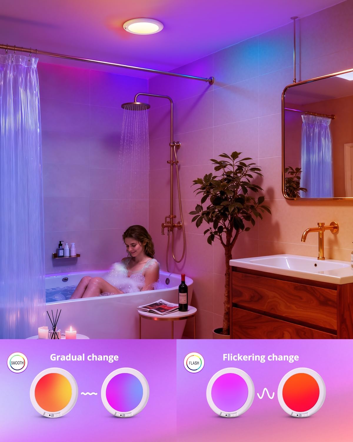 wowatt RGB Rechargeable Shower Lights for Inside Shower Waterproof IP44