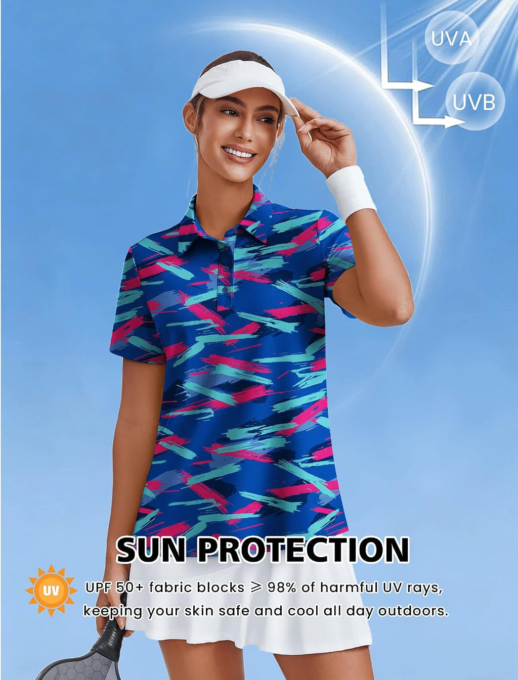 PINSPARK Womens Golf Shirt 4-Button UPF 50+ Quick Dry Collared Polo Shirts