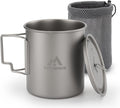 THTYBROS Titanium Cup Ultralight Camping Mug with Foldable Handle & Lid, Pure Titanium Cookware for Outdoor Hiking, Backpacking, Picnic, and Campfire