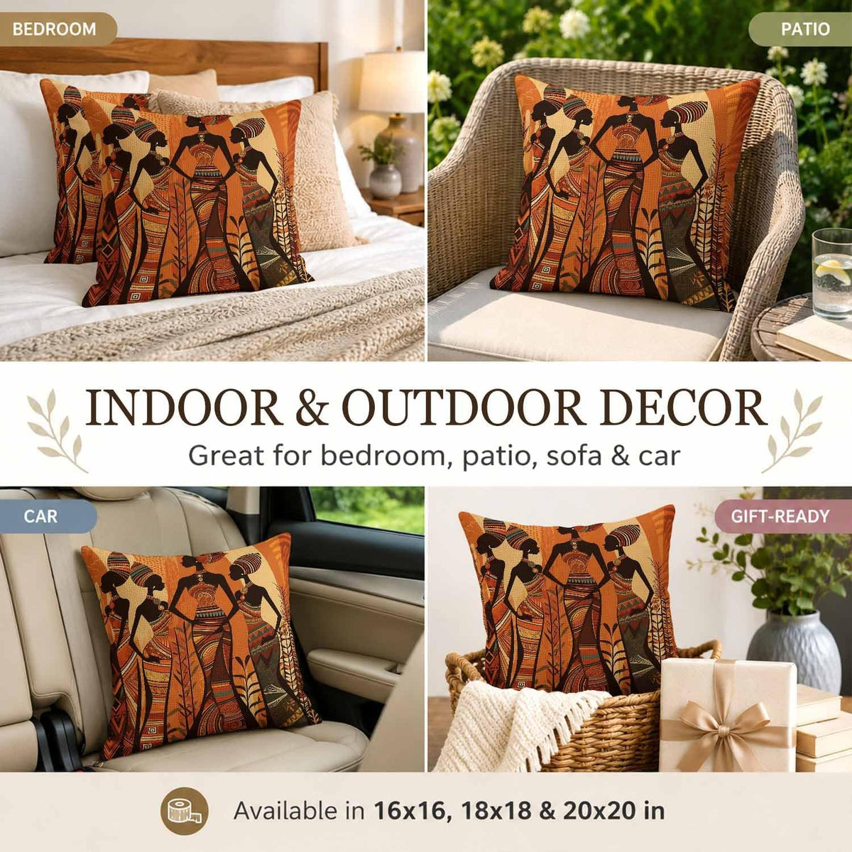 African Woman Silhouette Throw Pillow Covers Abstract Throw Pillow Covers 18"x 18" Set of 2 for Living Room Couch Bed Sofa Home Decor Soft Cushion Case