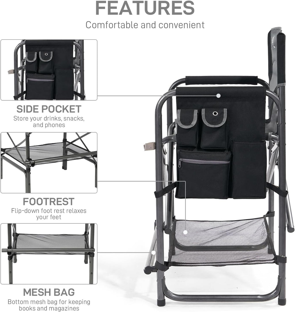 EVER ADVANCED 23.2" Medium Tall Directors Chair with Side Table 400LBS Grey