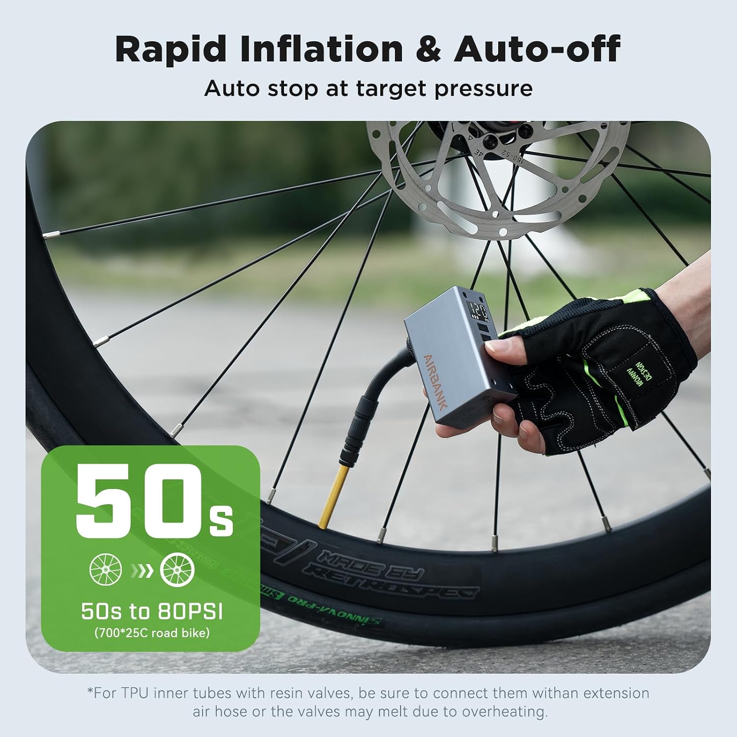 AIRBANK Mini Bike Pump with Gauge, 120 PSI, Pocket 2 PRO, 450mAh