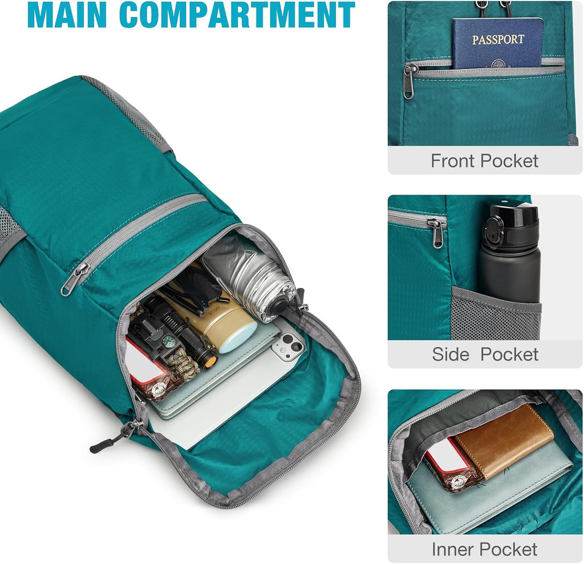 G4Free 10L Lightweight Packable Hiking Backpack, Nylon Daypack Daily Travel