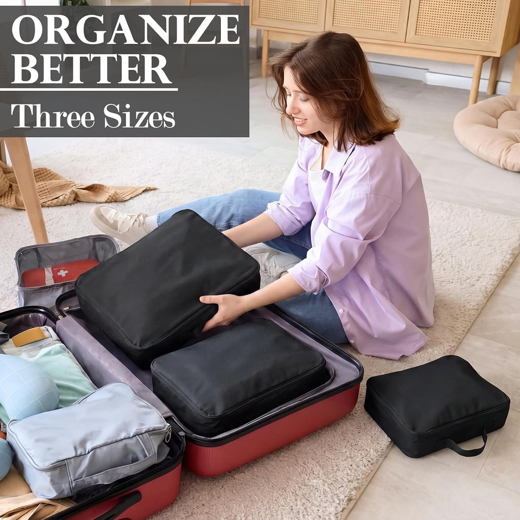 Shinymoon 3 Set 100% Cotton Packing Cubes 3 Sizes Regular Black