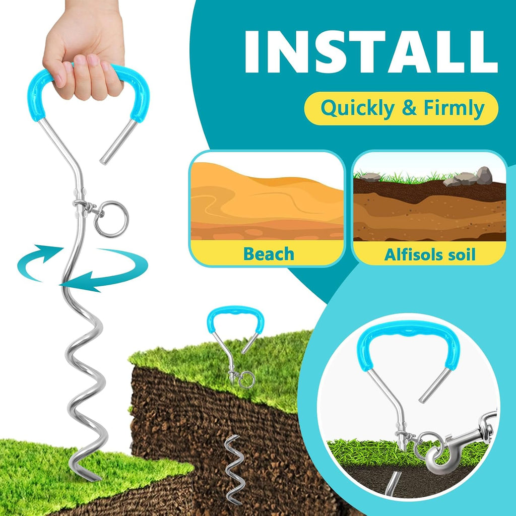 Supet Shock-Absorbing Dog Tie Out Cable & Stake for Backyard, Camping, Traveling, for Dogs up to 250Lbs, Durable Dog Tether/Leash,16ft