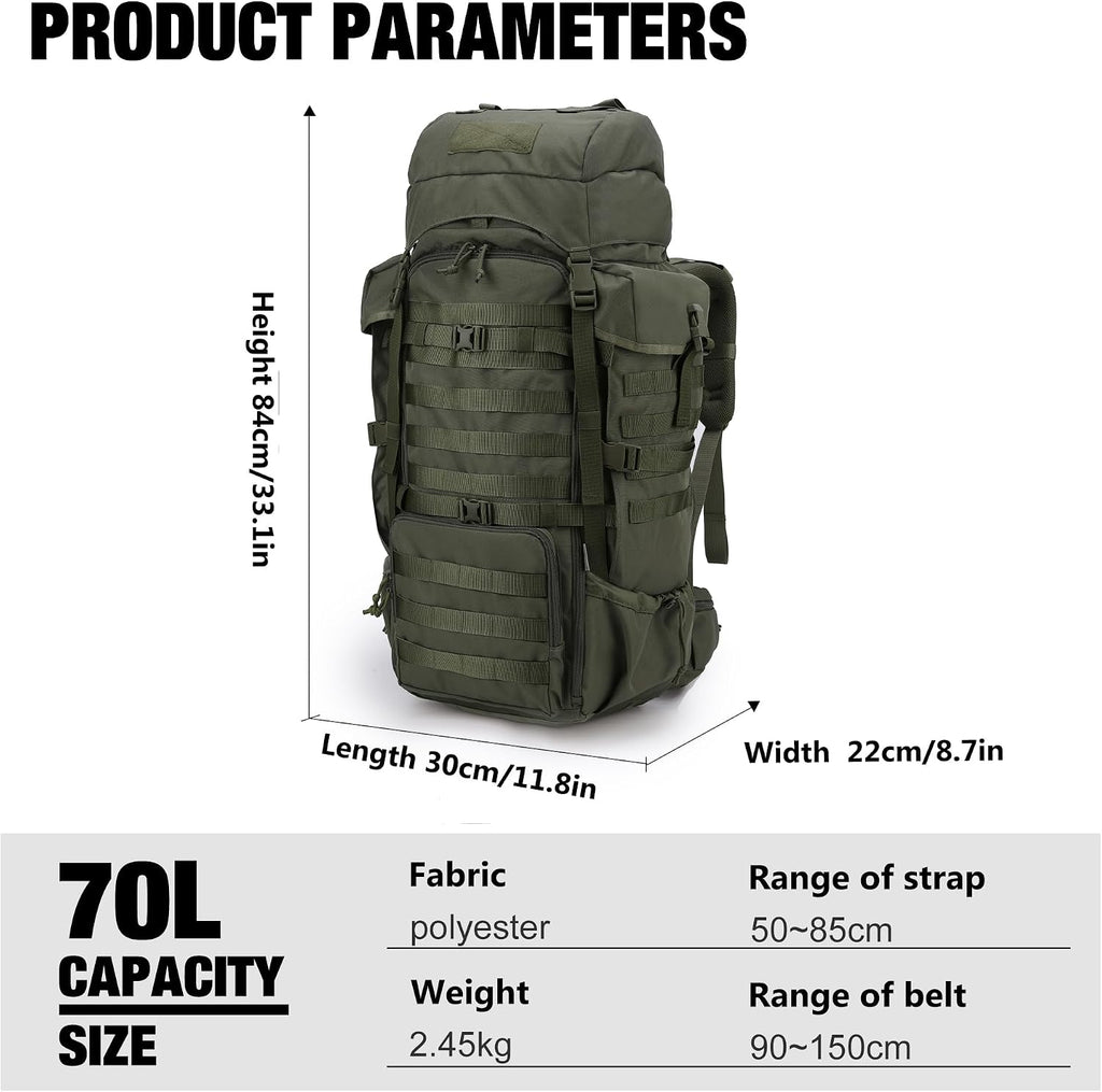 Mardingtop 70L Internal Frame Backpack for Hunting,Camping,Hiking Backpacking Backpack with Rain Cover