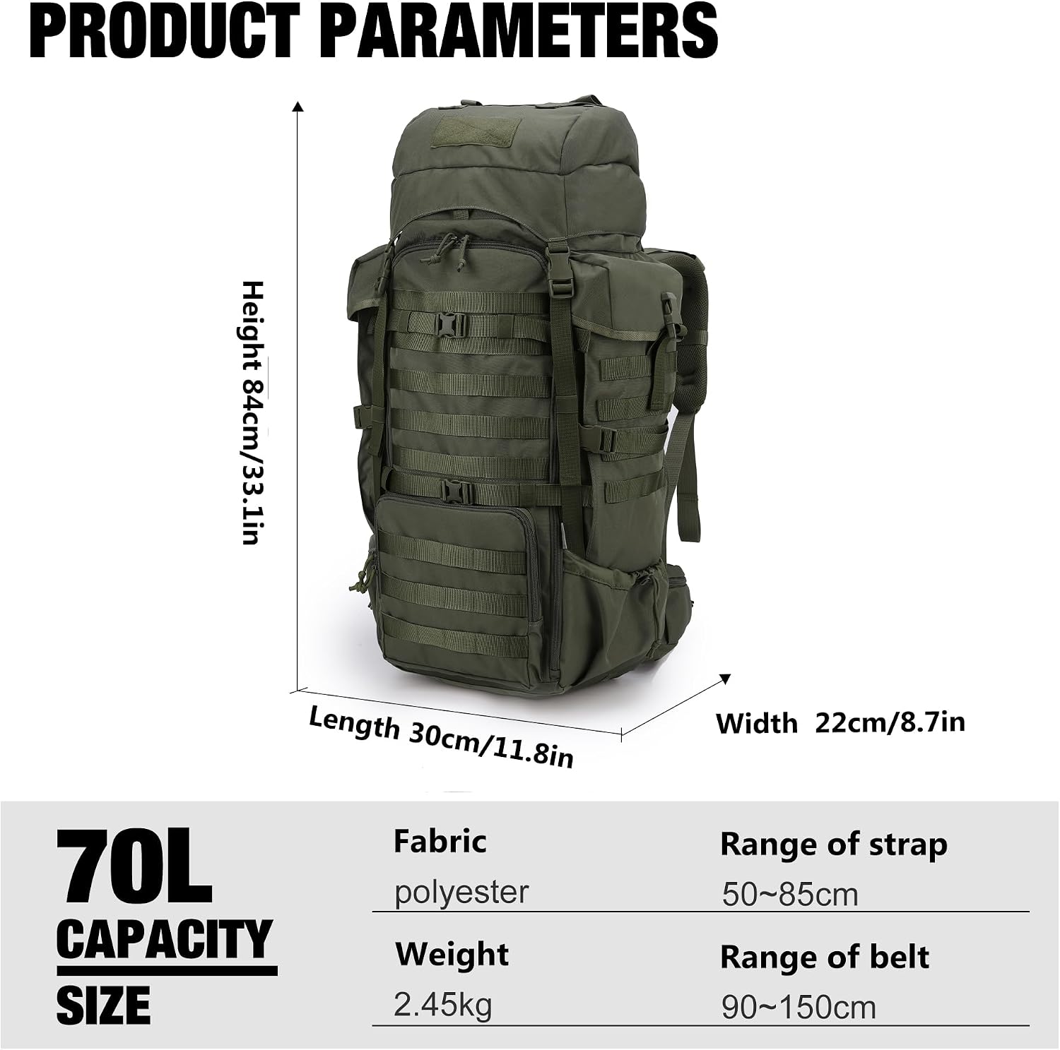 Mardingtop 70L Internal Frame Backpack for Hunting,Camping,Hiking Backpacking Backpack with Rain Cover