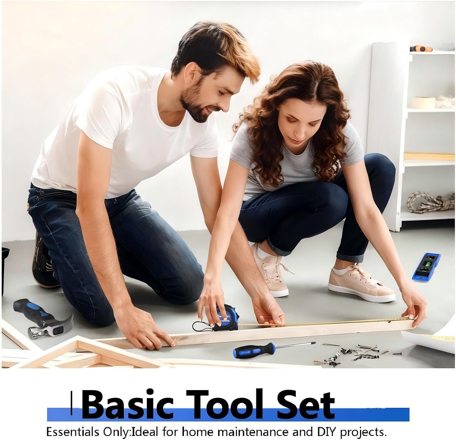 Blue Tool Set | Tool Bag with Shoulder Strap|Basic Tool Kit | 21-Piece Basic Household Hand Tool Kit | Home Repair Tool Set Bag for Dorm|Office|DIY|Desk|Apartment
