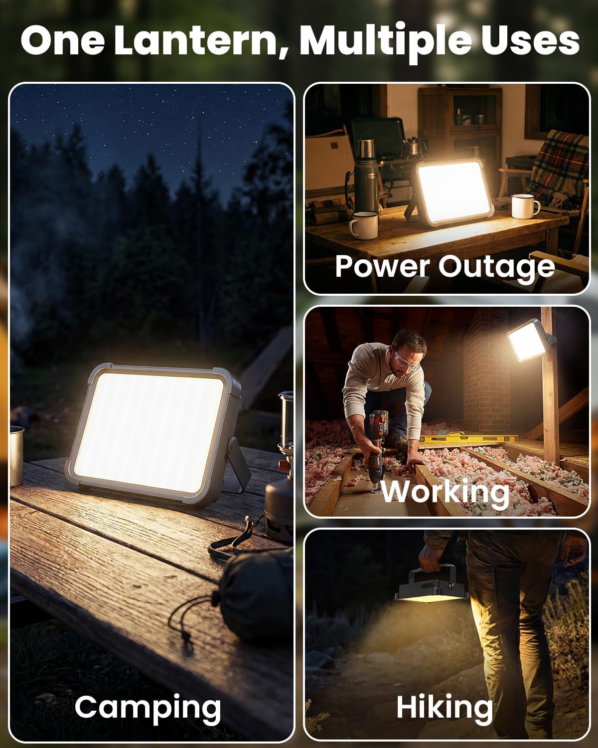Solar Camping Lantern, 26800mAh Ultra Long Lasting Rechargeable LED Lantern with 4 Light Modes, IP65 Waterproof Portable Tent Light for Power Outage, Emergency, Hiking, Camping Essentials