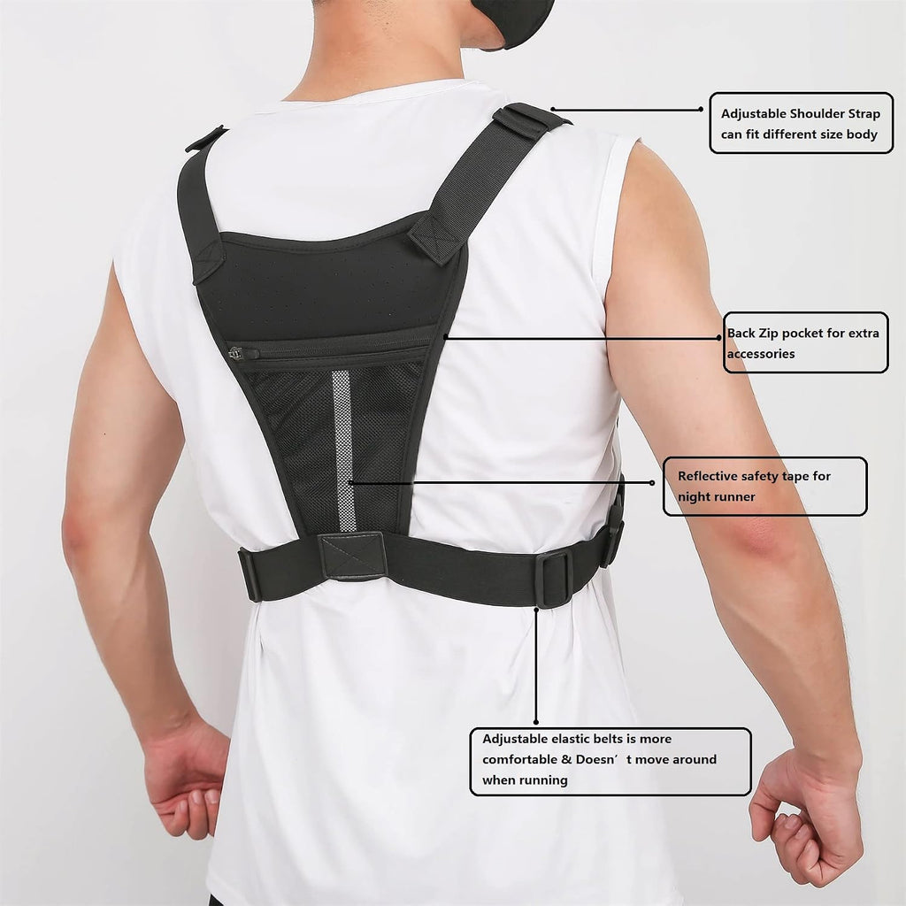 Muserise Sports Chest Bag For Men Women, Water Resistant Lightweight Front Chest Pack, Running Vest Bag With Built-In Phone Holder & Extra Storage For Workouts, Running, Cycling (Olive)