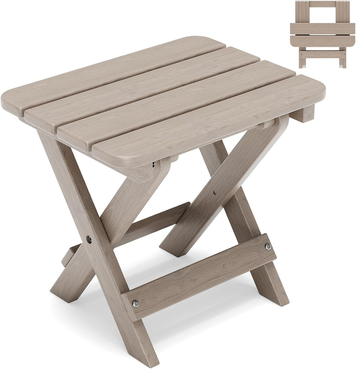 Folding Outdoor Side Table,Small HDPE Patio Table,All-Weather Compact Portable End Table for Patio,Porch,Pool,White,11.8" D x 15.7" W x 15.7" H