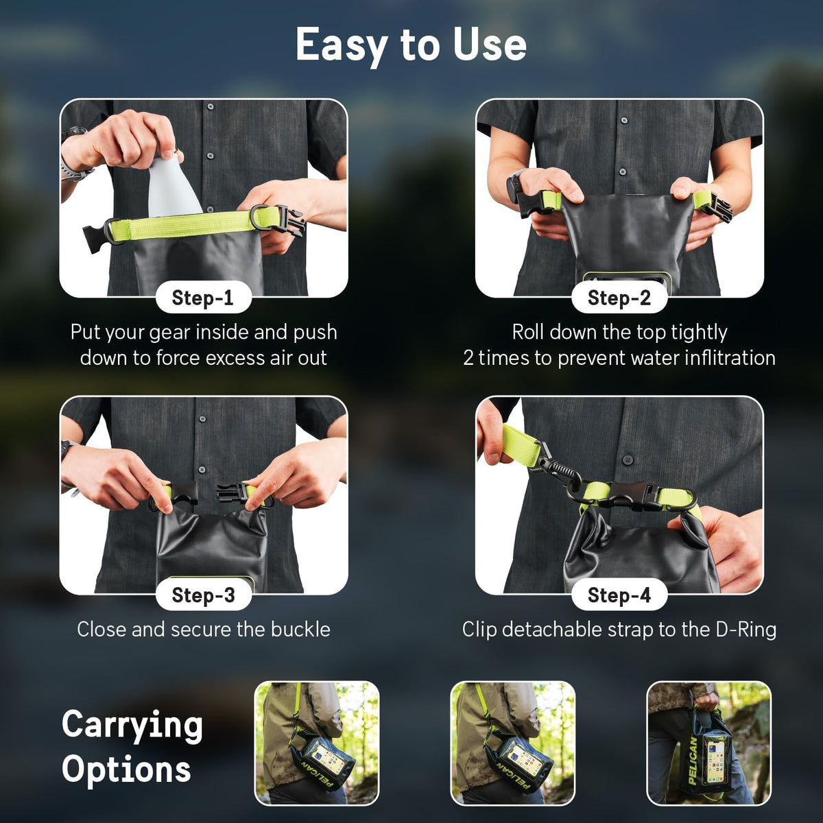 Pelican Marine IP68 Waterproof Dry Bag 5L w/Phone Pouch/Case - Black/Yellow