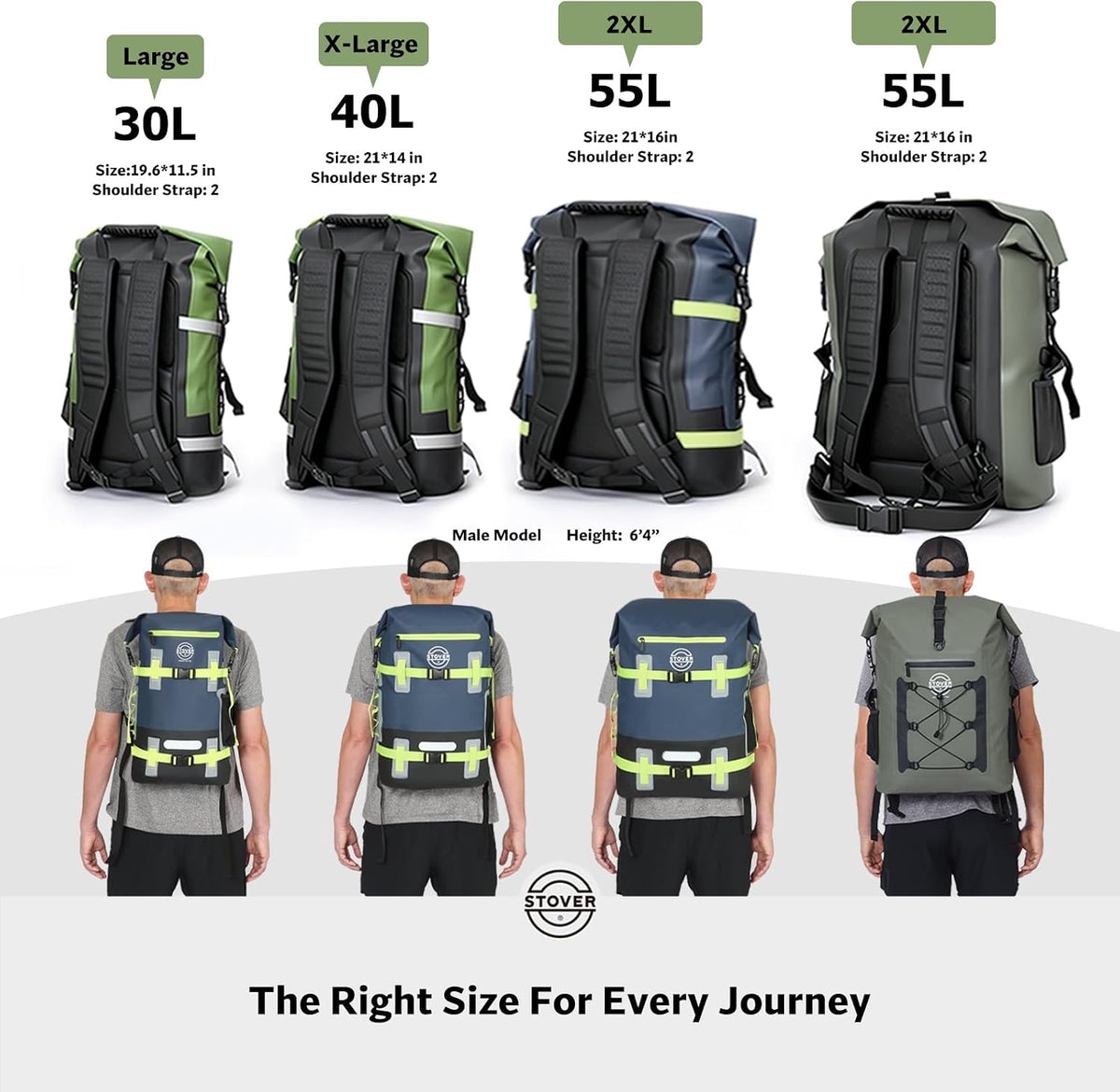 STOVER 30/40/55L Waterproof Dry Backpack & Phone Case- X-Large Floating Dry Bag for Kayaking, Travel, Hiking, Fishing, Camping, Motorcycles & Beach, Heavy-Duty Roll Top Men/Women (Green)