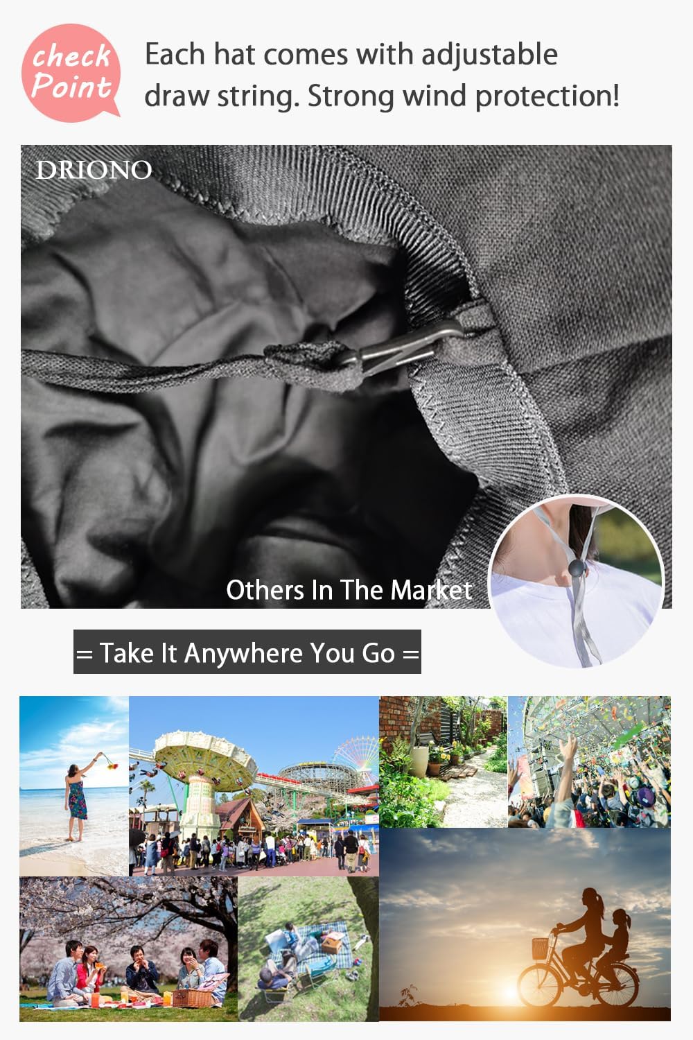 Wide Brim Bucket Hat - UPF50+ Protection Travel Beach Sun Hat with Semi-Rigid Adjustable Foldable Brim