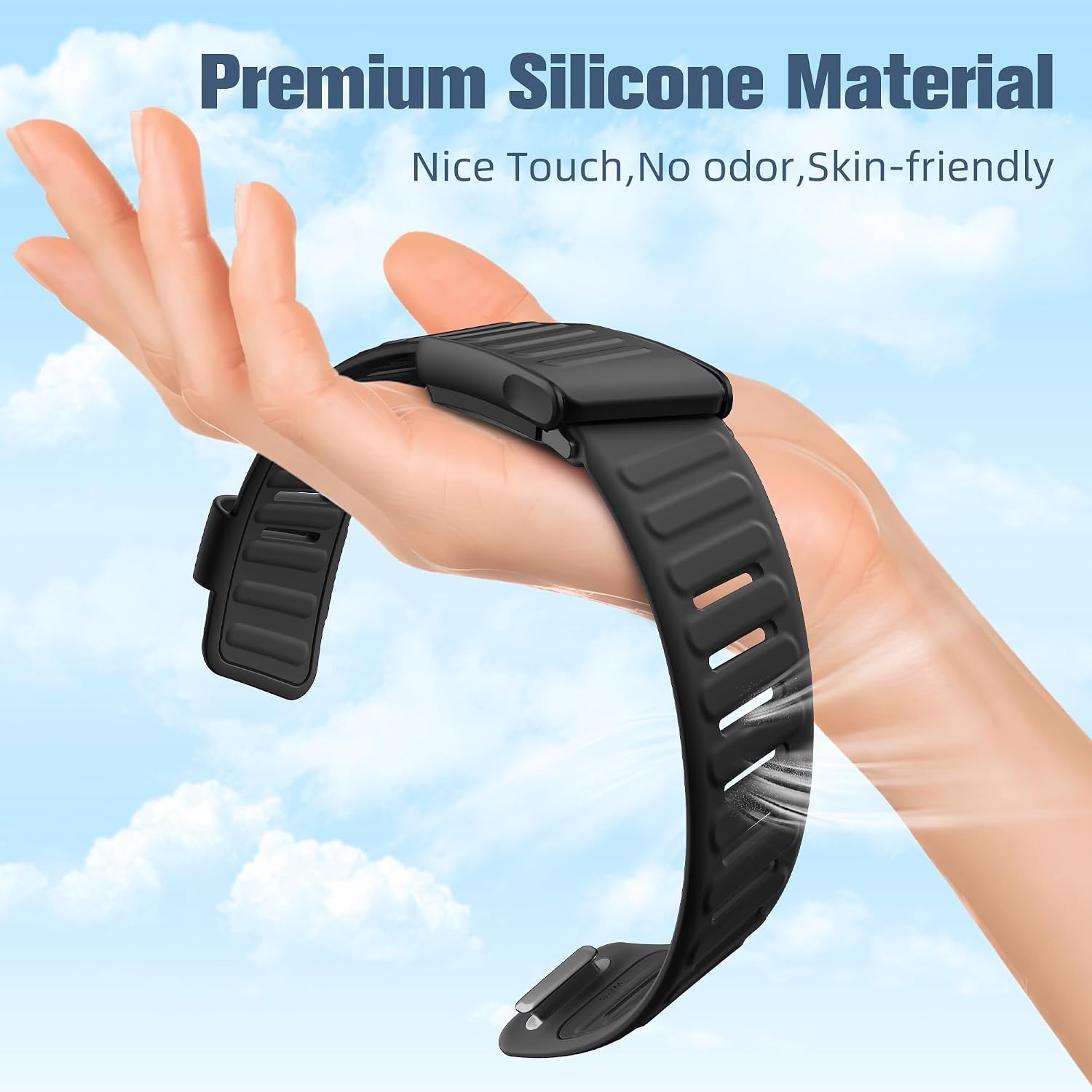 Getino Sport Band Compatible with Whoop 5.0 Bands One, Peak and Life/MG, Breathable Waterproof Silicone Adjustable Replacement Accessories Strap for Whoop Band 5.0 Fitness Activity Tracker, Black