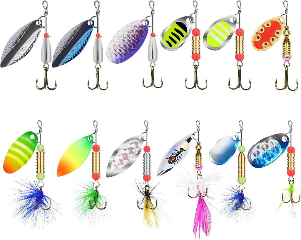 TRUSCEND Swim or Jig Fishing Spinner Baits for Freshwater and Saltwater, Rooster Tail Fishing Lures for Trout Bass Walleye Crappie Salmon Pike, Blade Bait with Copper Blade