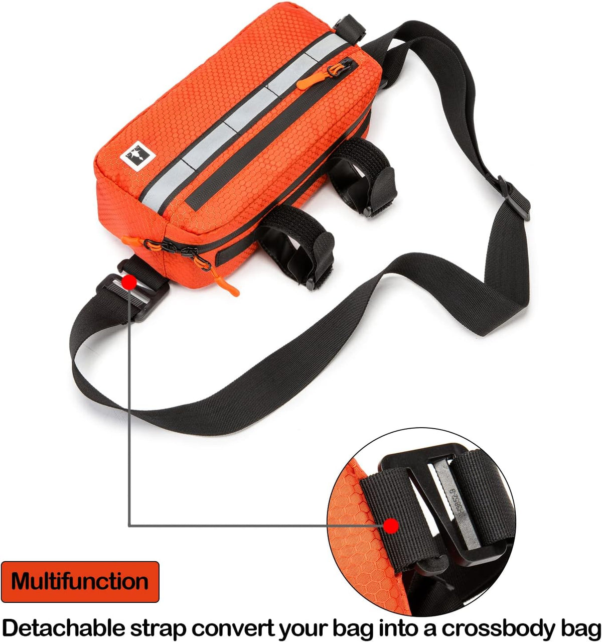 ROYALFAIR Waterproof Bike Handlebar Bag with Reflective Strips & Shoulder Strap, Bicycle Front Frame Storage Pouch for Mountain Road Cycling Commuting (Orange)