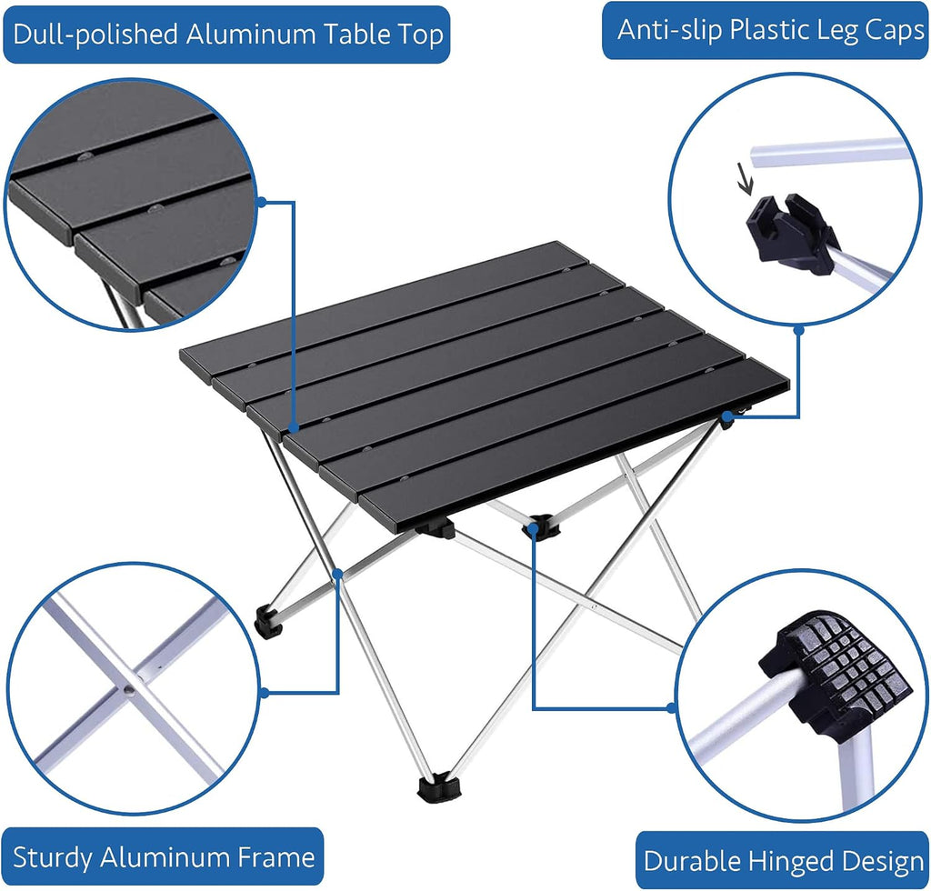 Grope Portable Camping Table,Aluminum Folding Beach Table (Black-S) | Portable & Easy to Carry, With Carry Bag for Camping, Prefect for Outdoor, Picnic, BBQ, Cooking, Festival, Beach, Home Use