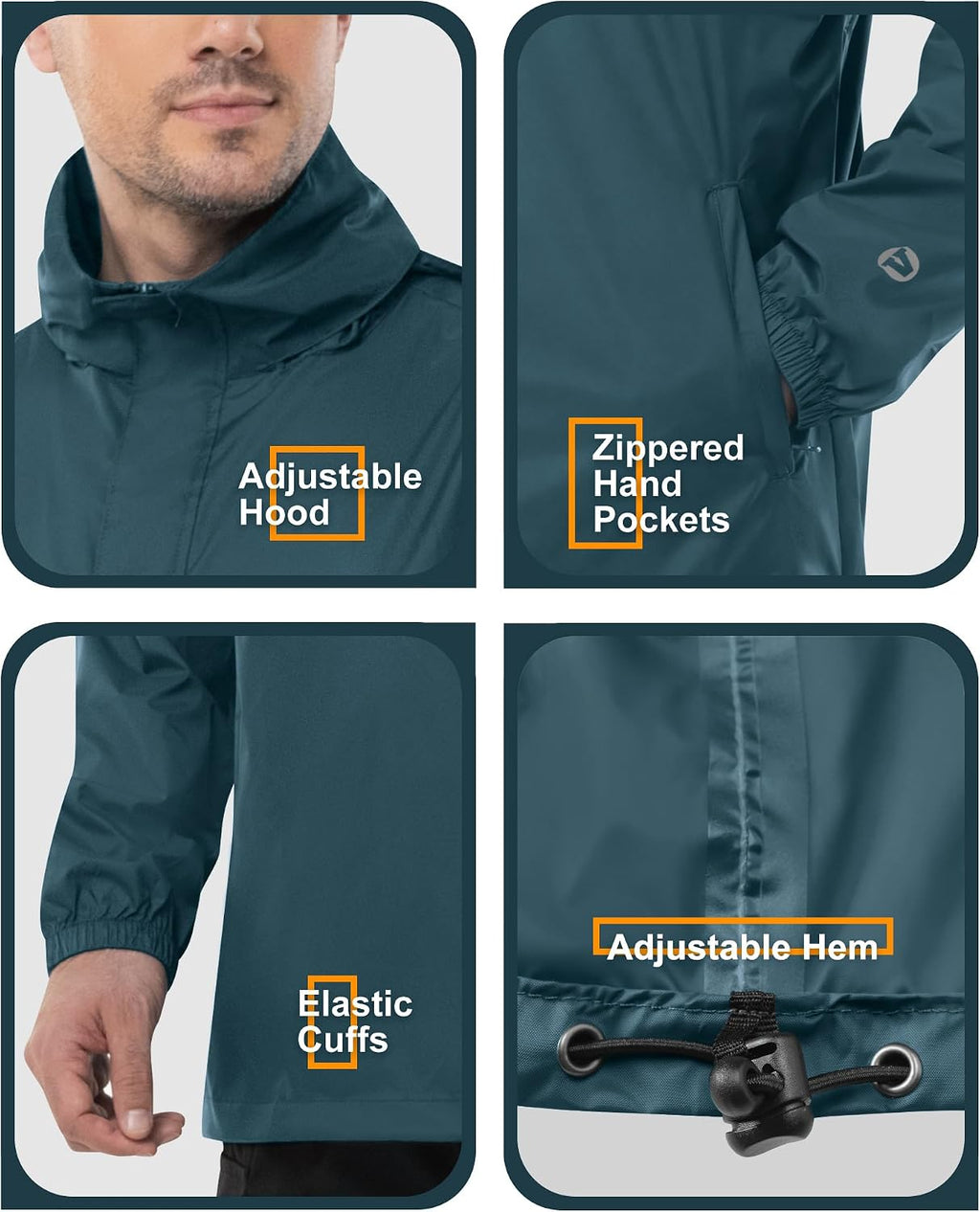 Outdoor Ventures Men's Rain Jacket Waterproof Lightweight Packable Pullover