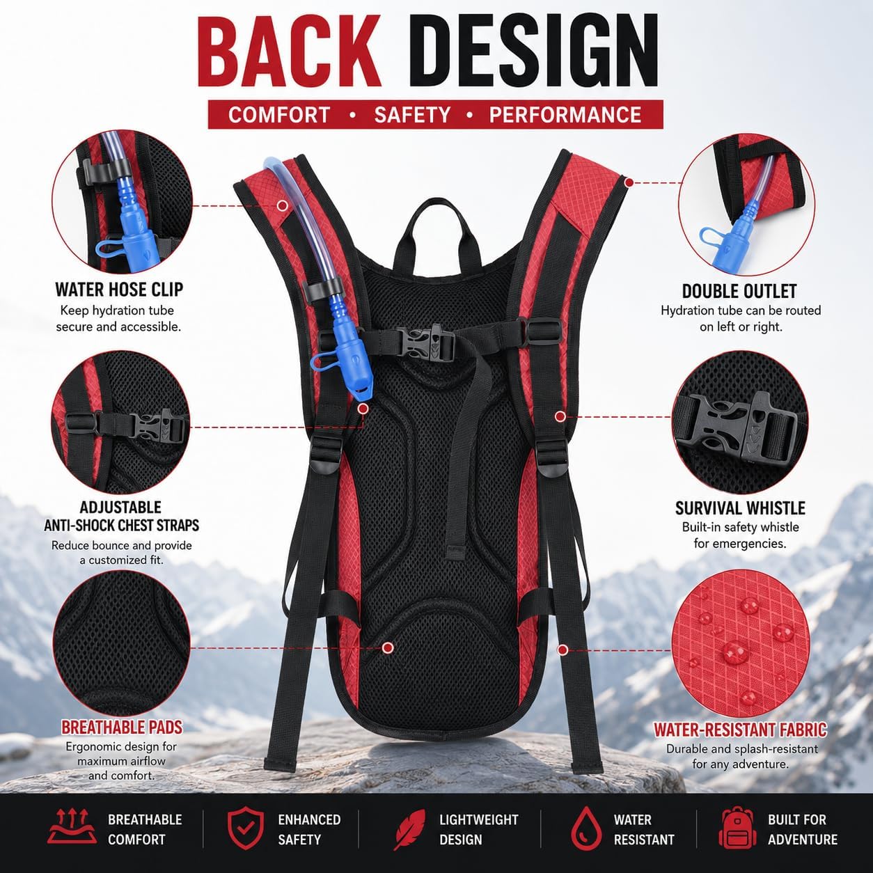 Zavothy Hydration Backpack with 2L Hydration Bladder Water Backpack for Hiking Hydration Pack for Running Cycling Hiking