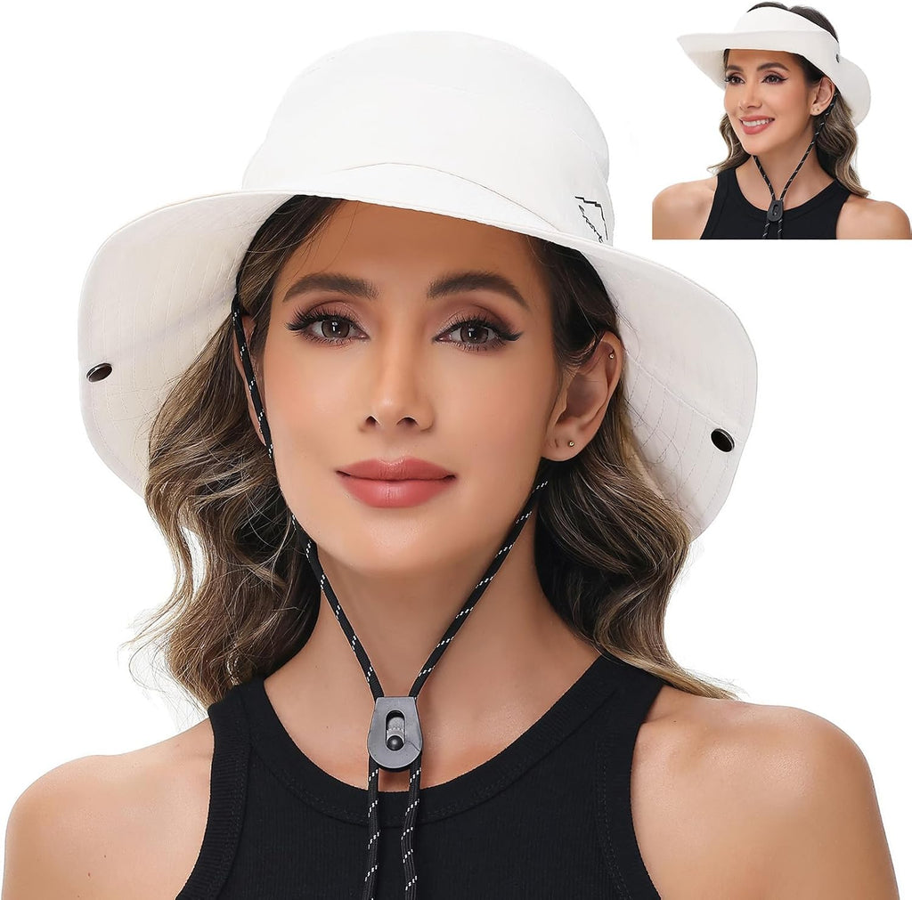 Sun Hats for Women Bucket Hat UV Protection Fishing Hat Wide Brim Safari Hats 2 in 1 Zip-Off Sun Visor Hats UPF 50+