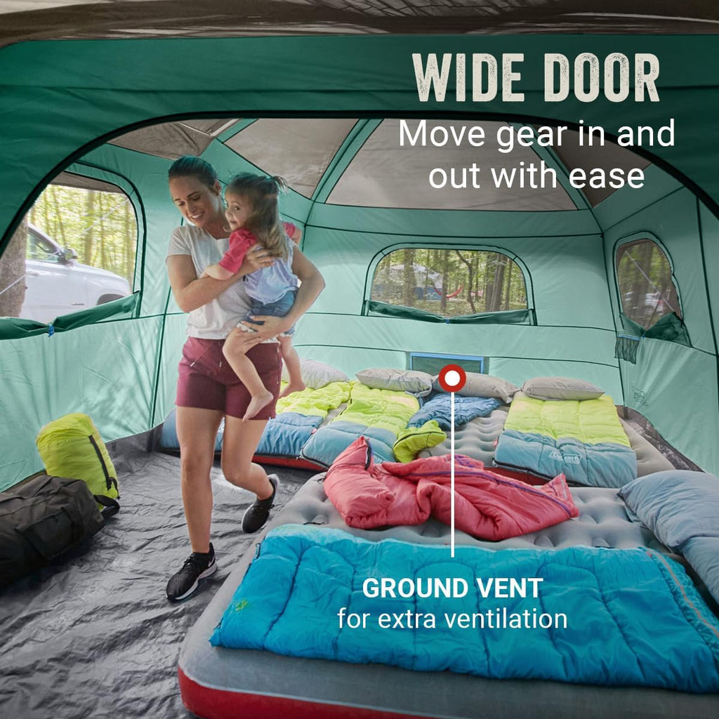 Coleman Skylodge Camping Tent with Rainfly & Screened Porch, XL Weatherproof Family Tent Fits 4 Queen-Sized Airbeds, Color-Coded Poles & Sleeves, Made of PFAS-Free Materials