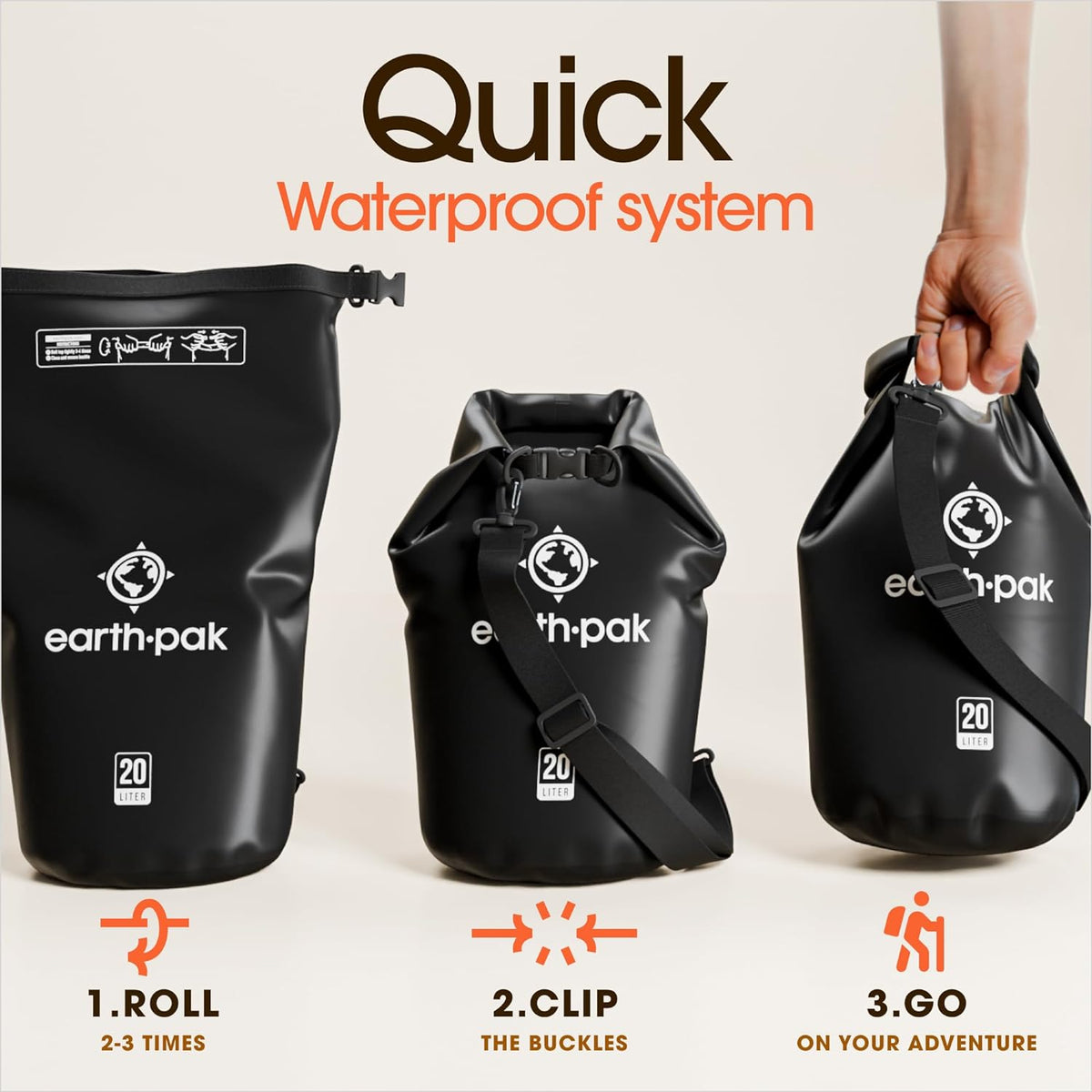 Earth Pak Waterproof Dry Bag - Roll Top Waterproof Backpack Sack Keeps Gear Dry for Kayak with Waterproof Phone Case