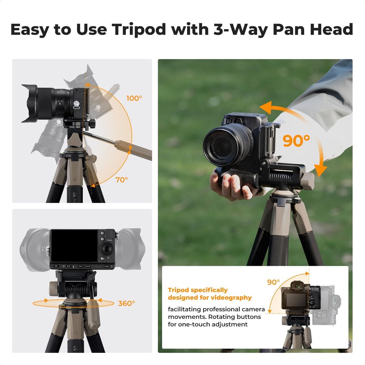 K&F CONCEPT 75" Aluminum Camera Tripod, Lightweight and Compact for Travel