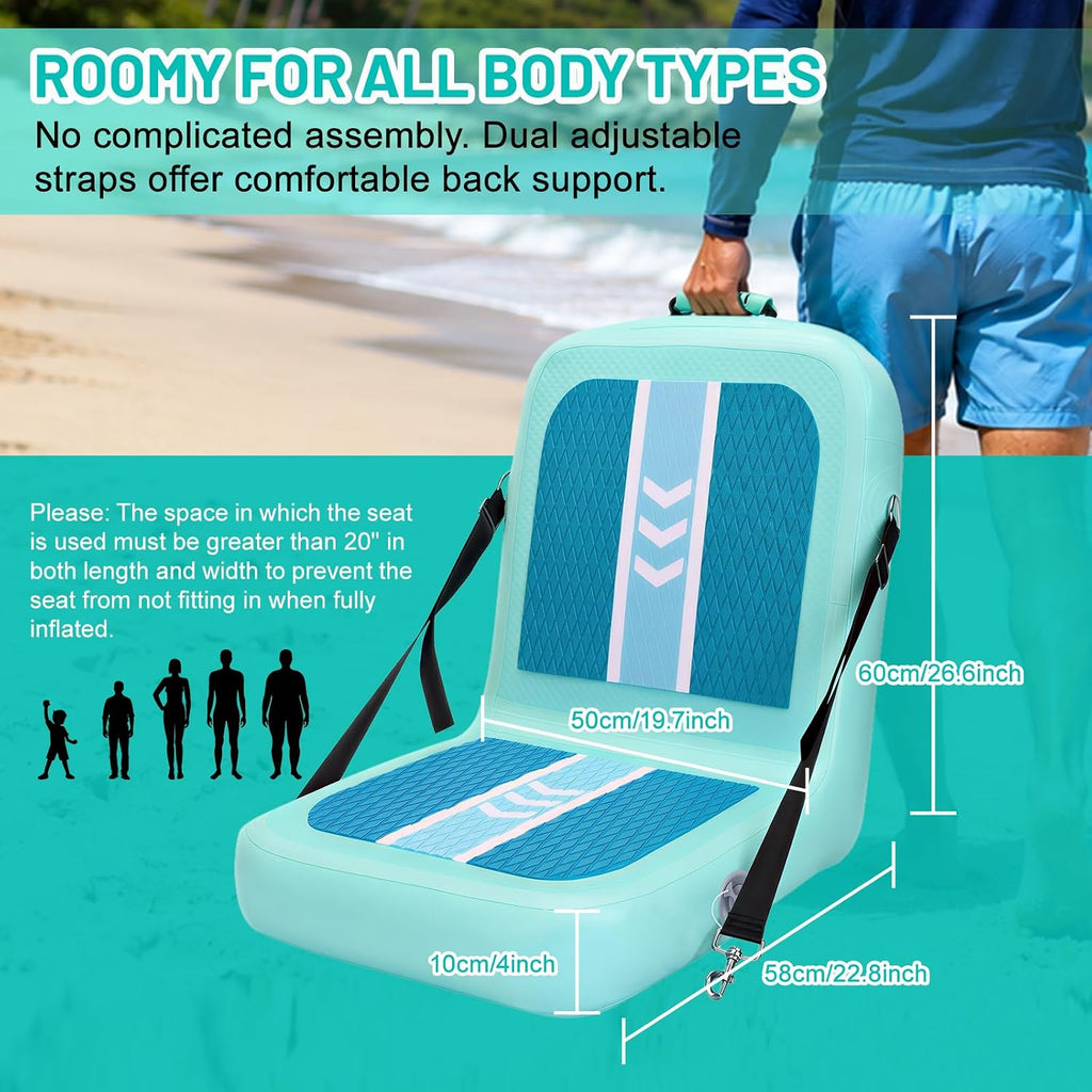 Inflatable Kayak Seat with Back Support & Mesh Storage Bag, Adjustable Paddle Board Cushion Chair for Adults, Portable Blow Up Seats for SUP Raft Canoe Fishing Boat