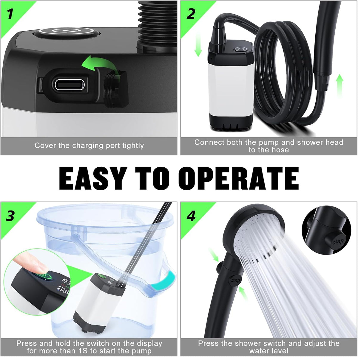 Spopal Portable Shower for Camping, [Long-Lasting] 6000mAh Rechargeable