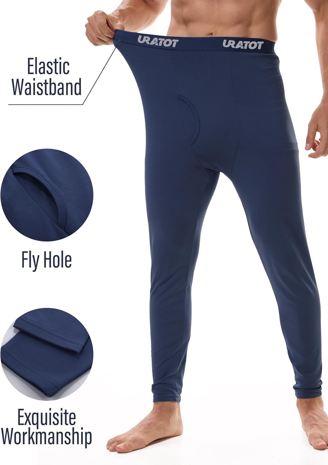 URATOT Men's Thermal Underwear Bottom Fleece Long Johns for Men Soft Warm Base Layer Thermal Pants for Cold Weather