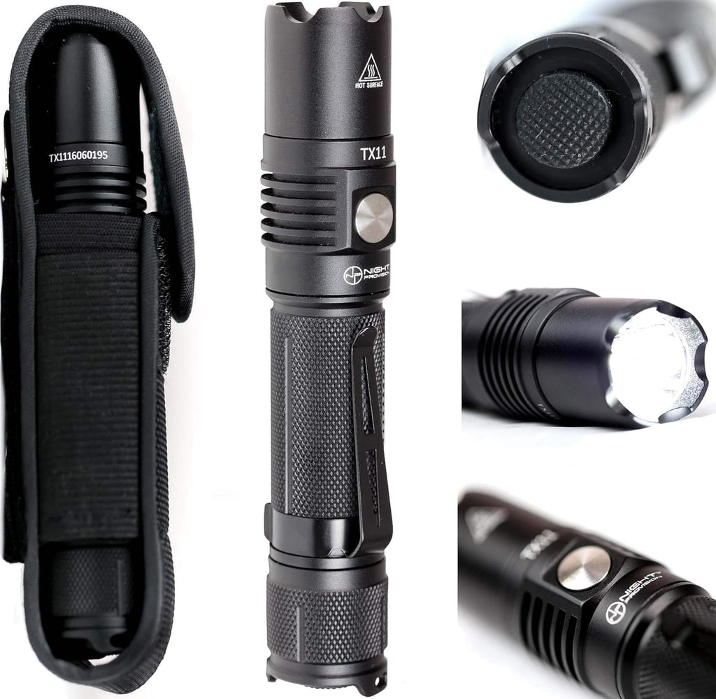 NP NIGHT PROVISION TX11 Tactical Flashlight with Duty Belt Holster & USB Rechargeable Battery Luminus 1600 Lumens LED for Police Security Military Grade Brightest Tac Flashlights