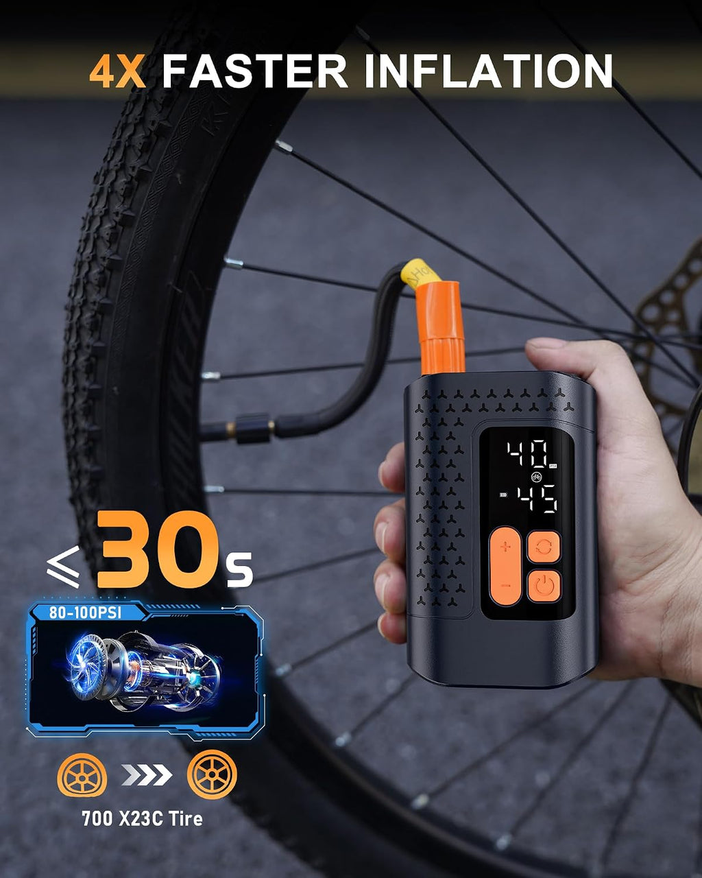 Electric Bike Pump, 160PSI Mini Bike Tire Pump, 4X Fast Bicycle Pump with Digital Pressure Gauge, Bike Air Pump for Mountain Bike, Moto, Car and Balls