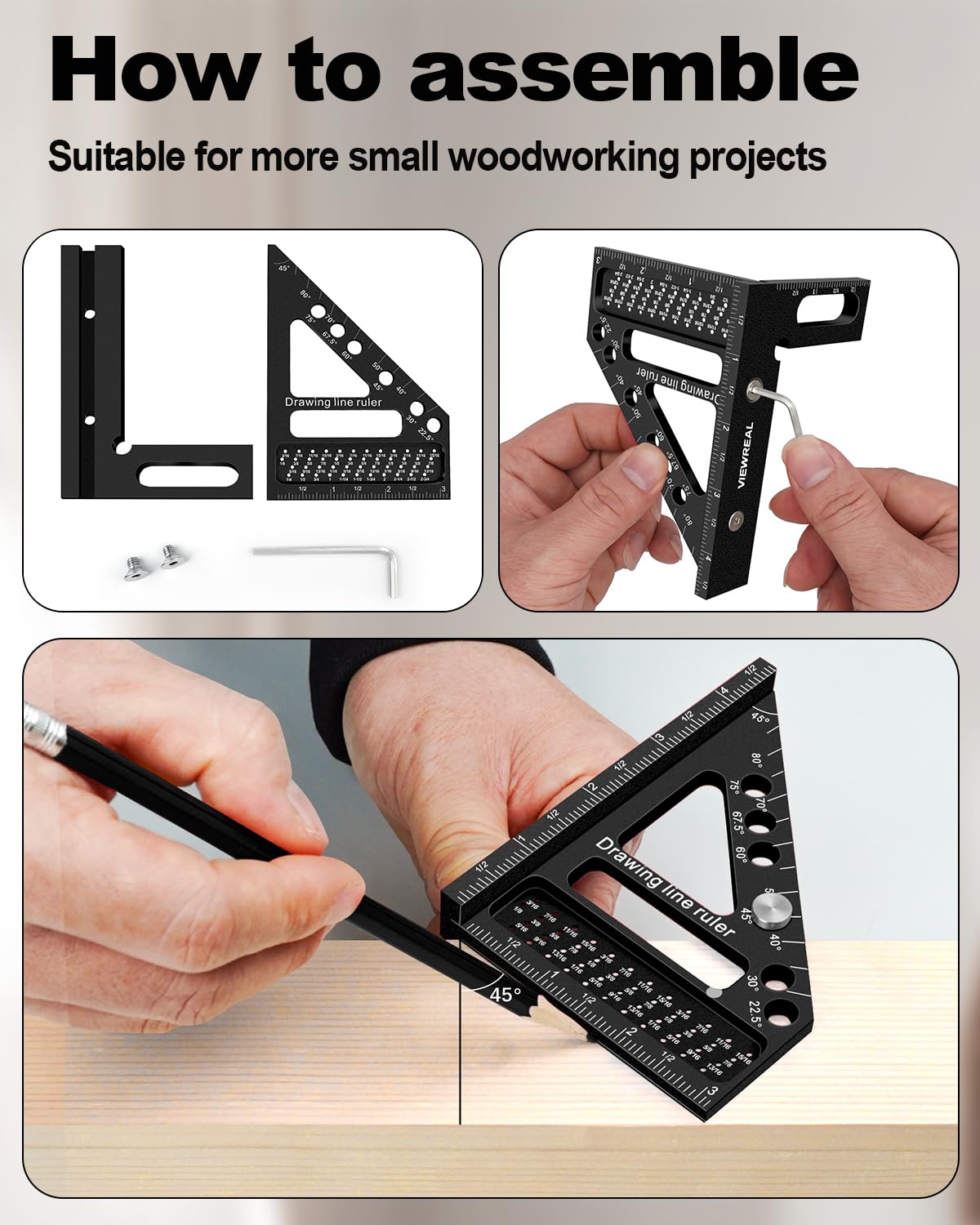 Precision Multi-Angle Carpenter's Square - Versatile Aluminum Woodworking Tool with Laser-Etched Markings for Engineering & Construction