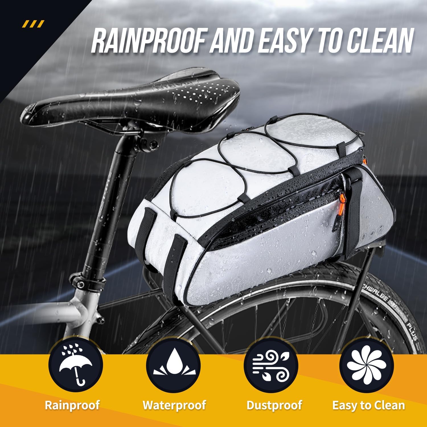WOTOW Rear Bike Rack Bag, 10L Full Reflective Bike Storage Saddle Bag