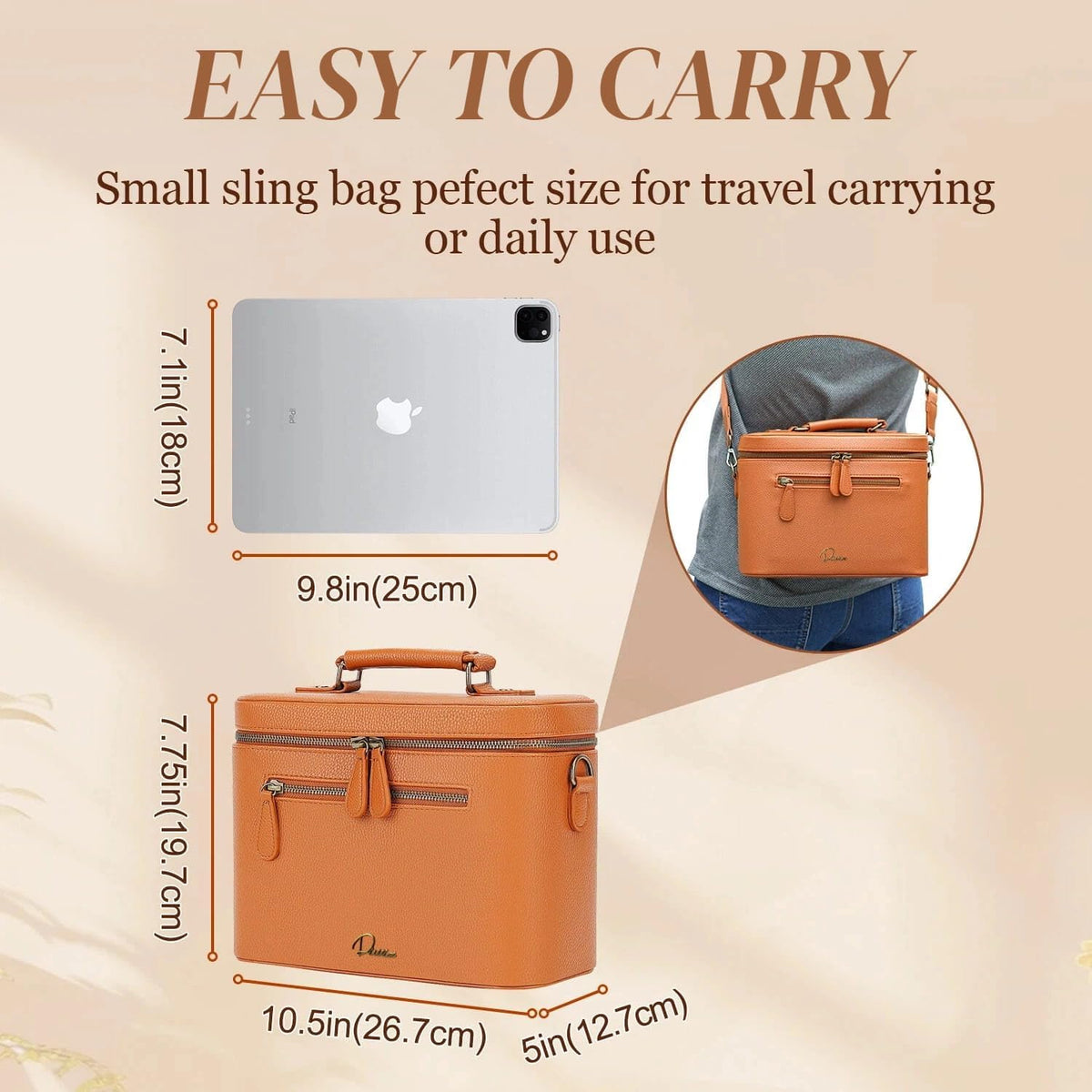 Camera Sling Bag, Waterproof PU Leather Crossbody Camera Case for Photographers, Small Shoulder Bag Compatible for Canon Nikon Sony (Brown)