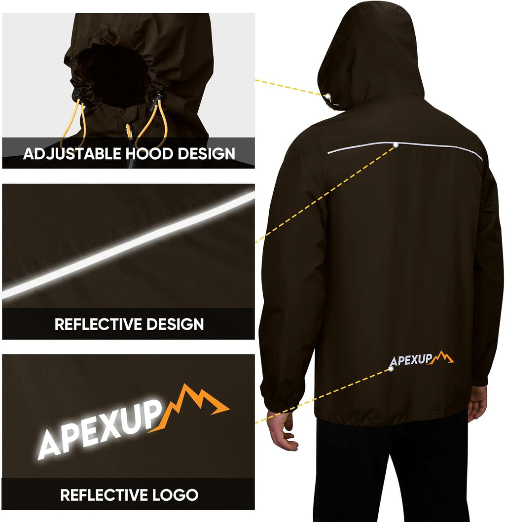 APEXUP Packable Rain Jacket Men Waterproof Lightweight Raincoat with Hood