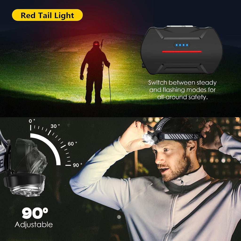 MIOISY Rechargeable Headlamp, Ultra-Bright 5 LED Head Lamp Red White Light