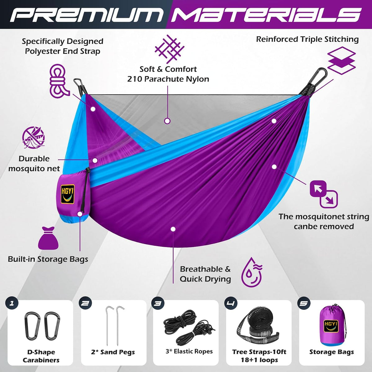 Camping Hammock Mosquito Net,Double & Single Portable Hammocks for Small Hammocks with 2 Tree Straps,Hammock Tent for Travel Camping,Camping Accessories for Indoor Outdoor Hiking Backpacking